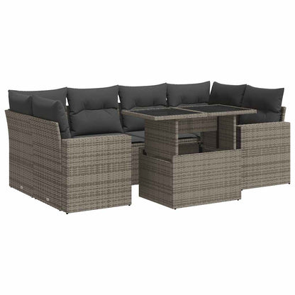 7-tlg. Garten-Sofagarnitur mit Kissen Grau Poly Rattan