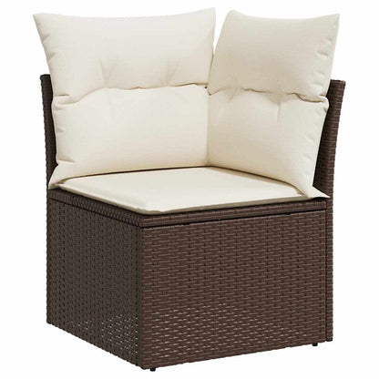 7-tlg. Garten-Sofagarnitur mit Kissen Braun Poly Rattan