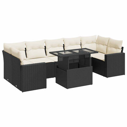 8-tlg. Garten-Sofagarnitur mit Kissen Schwarz Poly Rattan