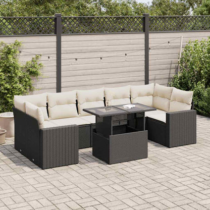 8-tlg. Garten-Sofagarnitur mit Kissen Schwarz Poly Rattan