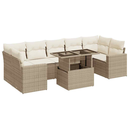 8-tlg. Garten-Sofagarnitur mit Kissen Beige Poly Rattan