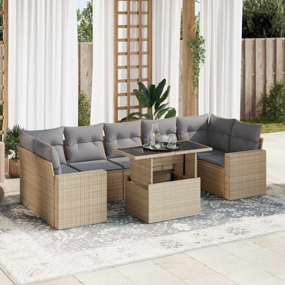 8-tlg. Garten-Sofagarnitur mit Kissen Beige Poly Rattan