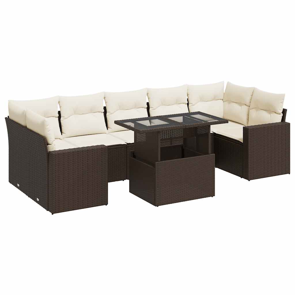 8-tlg. Garten-Sofagarnitur mit Kissen Braun Poly Rattan