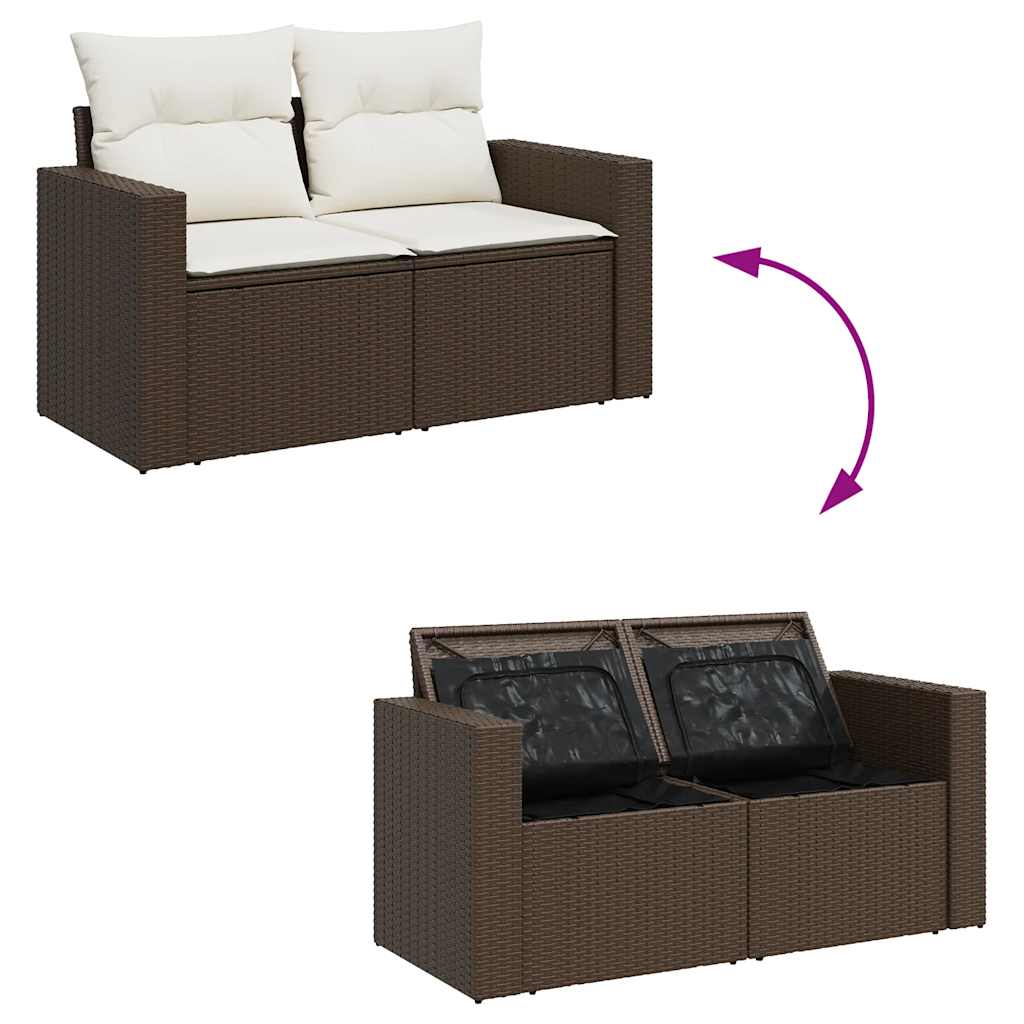 9-tlg. Garten-Sofagarnitur mit Kissen Braun Poly Rattan