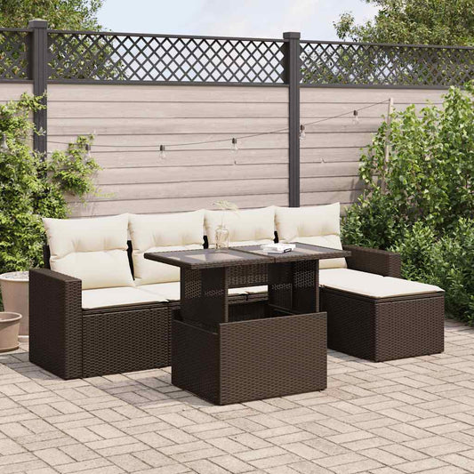 6-tlg. Garten-Sofagarnitur mit Kissen Braun Poly Rattan