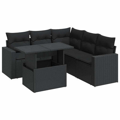 6-tlg. Garten-Sofagarnitur mit Kissen Schwarz Poly Rattan