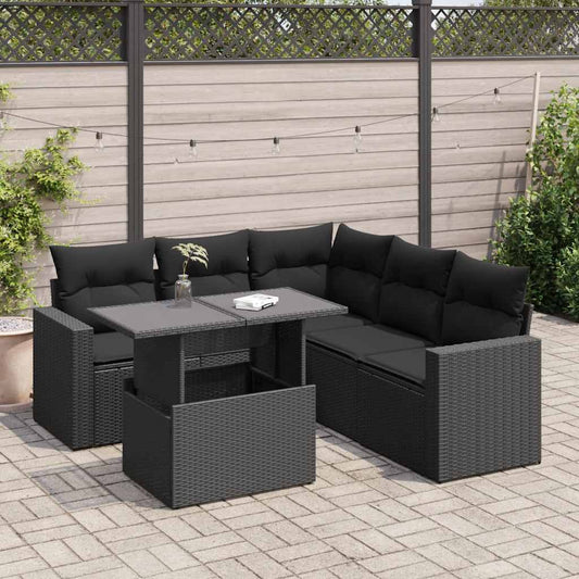 6-tlg. Garten-Sofagarnitur mit Kissen Schwarz Poly Rattan