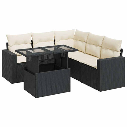 6-tlg. Garten-Sofagarnitur mit Kissen Schwarz Poly Rattan