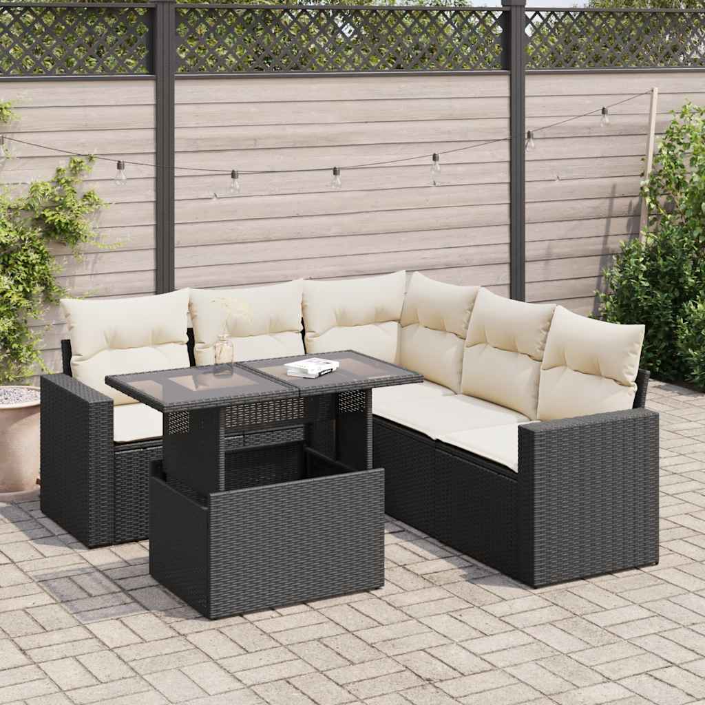 6-tlg. Garten-Sofagarnitur mit Kissen Schwarz Poly Rattan