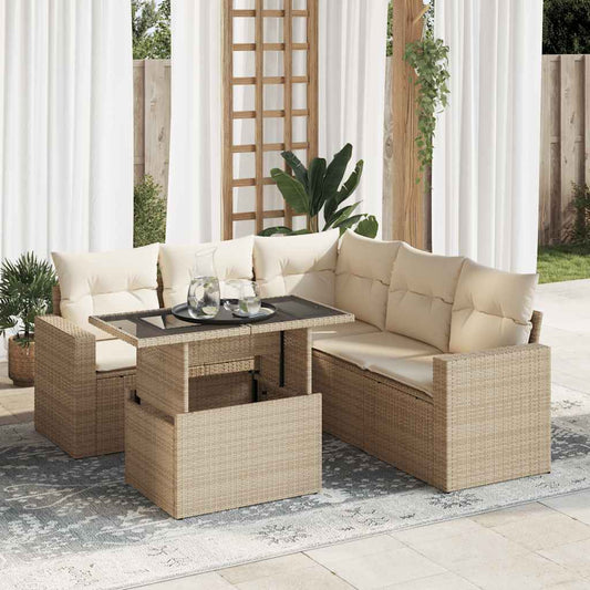 6-tlg. Garten-Sofagarnitur mit Kissen Beige Poly Rattan