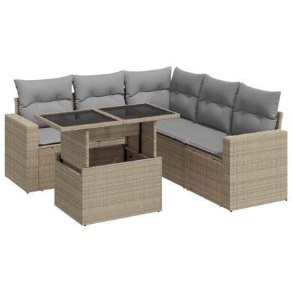 6-tlg. Garten-Sofagarnitur mit Kissen Beige Poly Rattan