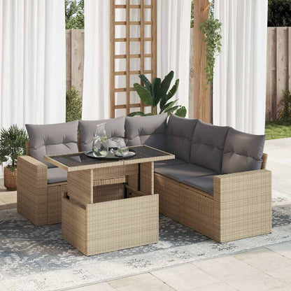 6-tlg. Garten-Sofagarnitur mit Kissen Beige Poly Rattan