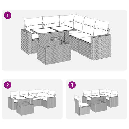 6-tlg. Garten-Sofagarnitur mit Kissen Grau Poly Rattan