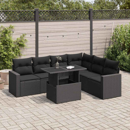 7-tlg. Garten-Sofagarnitur mit Kissen Schwarz Poly Rattan