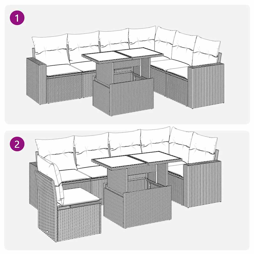 7-tlg. Garten-Sofagarnitur mit Kissen Grau Poly Rattan