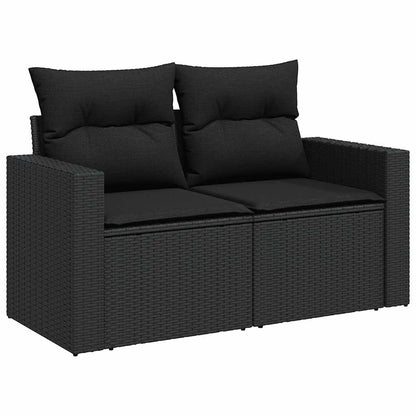 9-tlg. Garten-Sofagarnitur mit Kissen Schwarz Poly Rattan