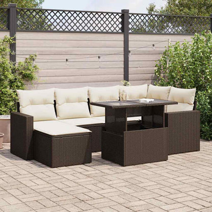 7-tlg. Garten-Sofagarnitur mit Kissen Braun Poly Rattan