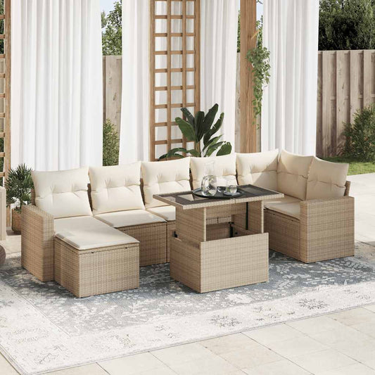 8-tlg. Garten-Sofagarnitur mit Kissen Beige Poly Rattan