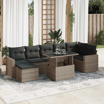 8-tlg. Garten-Sofagarnitur mit Kissen Grau Poly Rattan