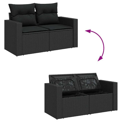 9-tlg. Garten-Sofagarnitur mit Kissen Schwarz Poly Rattan