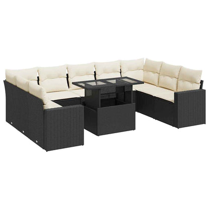 10-tlg. Garten-Sofagarnitur mit Kissen Schwarz Poly Rattan