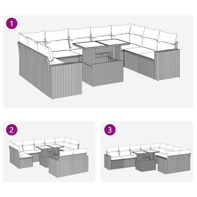 10-tlg. Garten-Sofagarnitur mit Kissen Hellgrau Poly Rattan