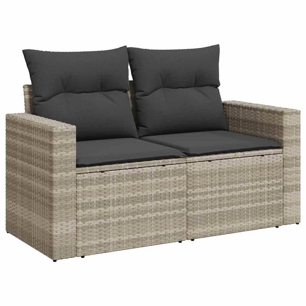 11-tlg. Garten-Sofagarnitur mit Kissen Hellgrau Poly Rattan