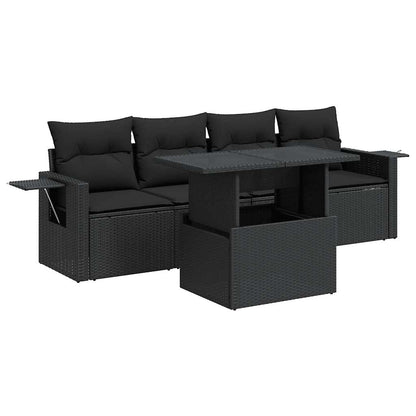 5-tlg. Garten-Sofagarnitur mit Kissen Schwarz Poly Rattan