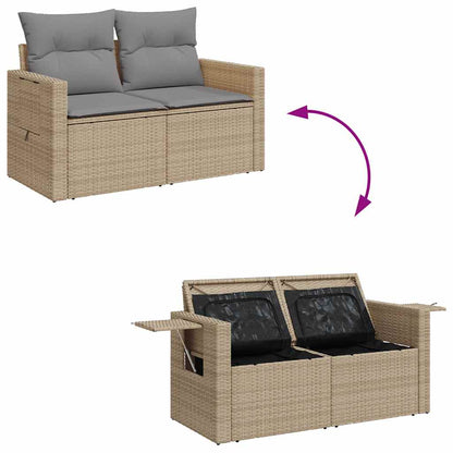 5-tlg. Garten-Sofagarnitur mit Kissen Beige Poly Rattan