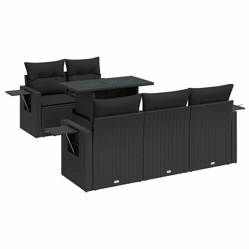 6-tlg. Garten-Sofagarnitur mit Kissen Schwarz Poly Rattan