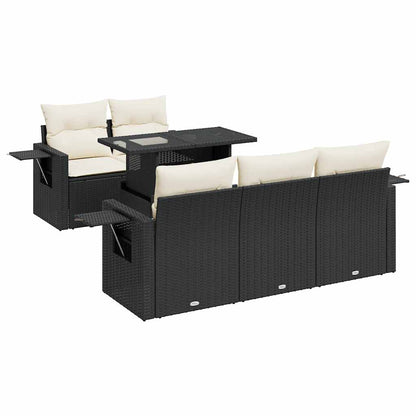 6-tlg. Garten-Sofagarnitur mit Kissen Schwarz Poly Rattan