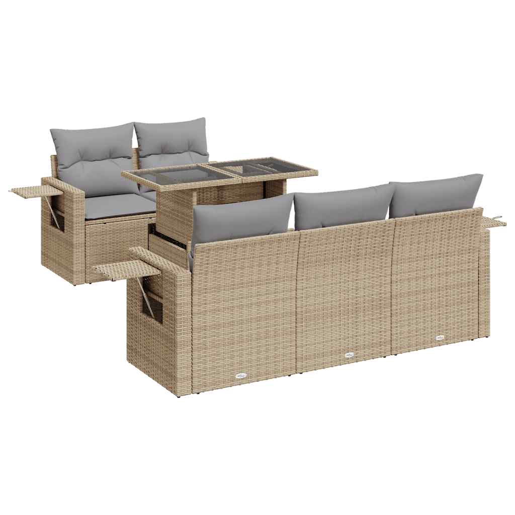 6-tlg. Garten-Sofagarnitur mit Kissen Beige Poly Rattan