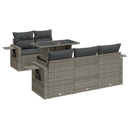 6-tlg. Garten-Sofagarnitur mit Kissen Grau Poly Rattan