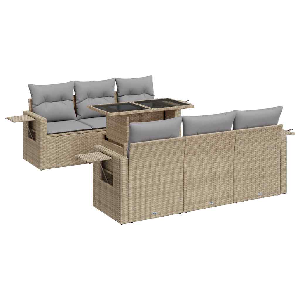 7-tlg. Garten-Sofagarnitur mit Kissen Beige Poly Rattan