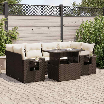 7-tlg. Garten-Sofagarnitur mit Kissen Braun Poly Rattan