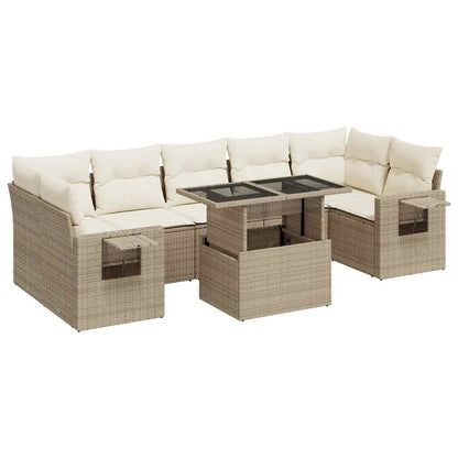 8-tlg. Garten-Sofagarnitur mit Kissen Beige Poly Rattan