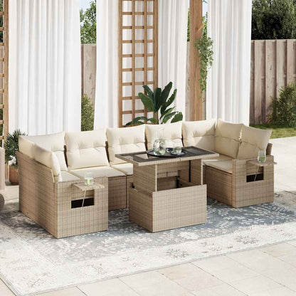 8-tlg. Garten-Sofagarnitur mit Kissen Beige Poly Rattan