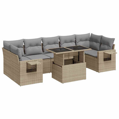 8-tlg. Garten-Sofagarnitur mit Kissen Beige Poly Rattan