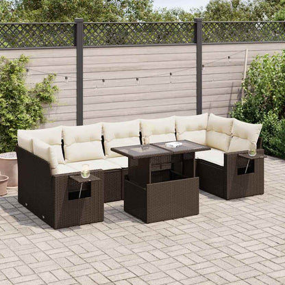 8-tlg. Garten-Sofagarnitur mit Kissen Braun Poly Rattan