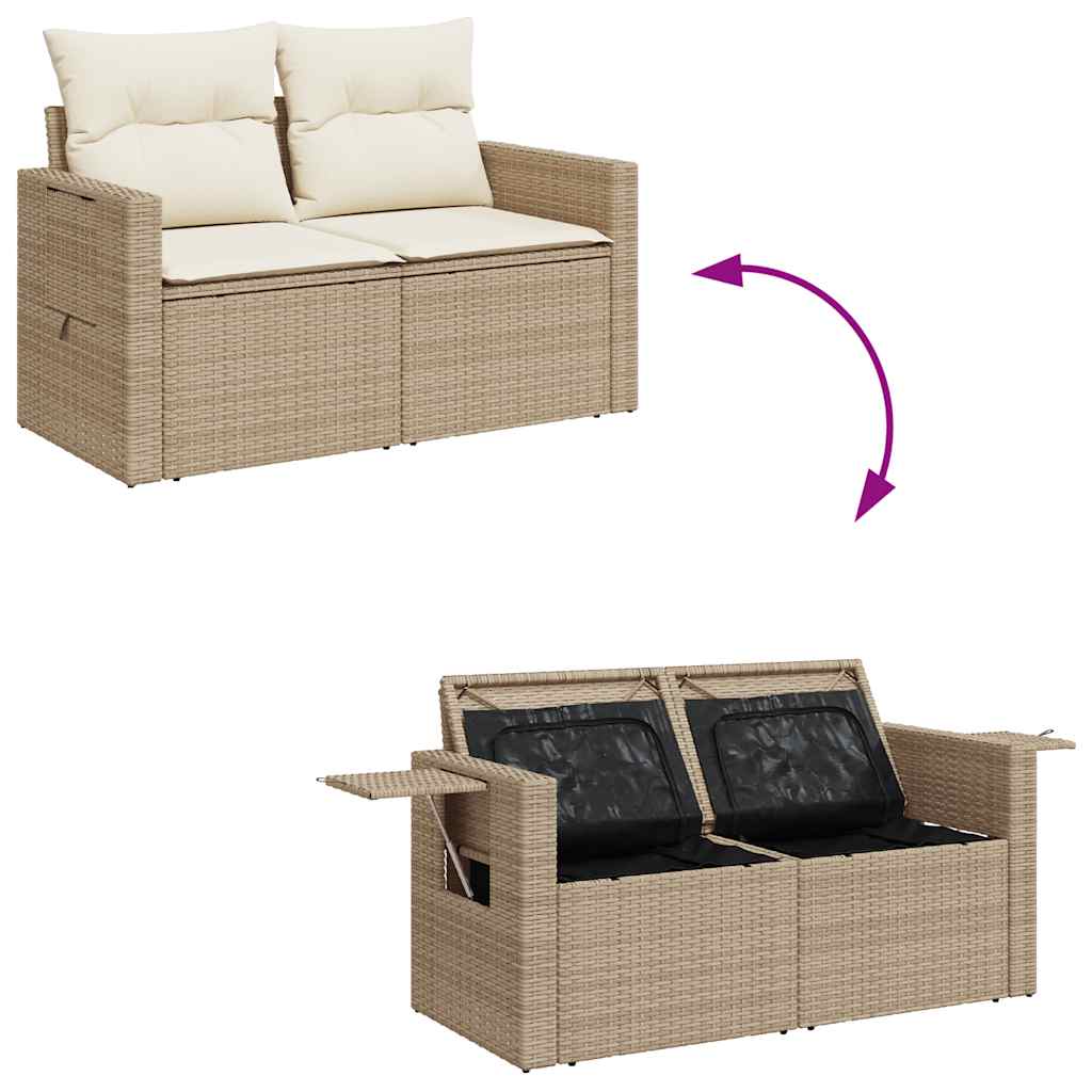 9-tlg. Garten-Sofagarnitur mit Kissen Beige Poly Rattan