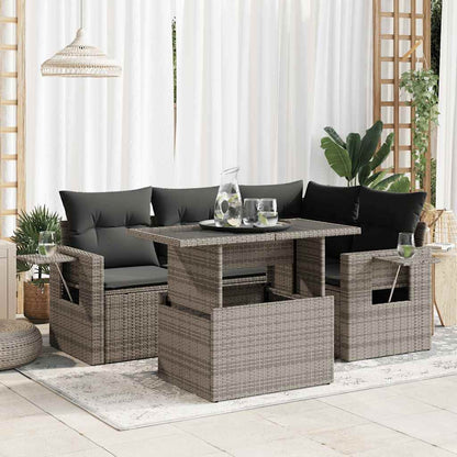 5-tlg. Garten-Sofagarnitur mit Kissen Grau Poly Rattan