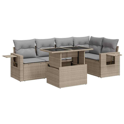 6-tlg. Garten-Sofagarnitur mit Kissen Beige Poly Rattan