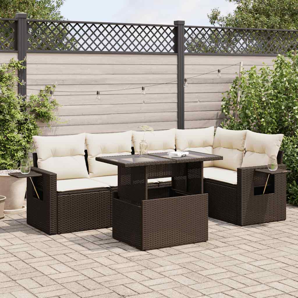 6-tlg. Garten-Sofagarnitur mit Kissen Braun Poly Rattan