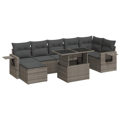 8-tlg. Garten-Sofagarnitur mit Kissen Grau Poly Rattan