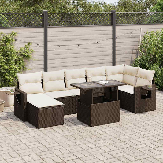 8-tlg. Garten-Sofagarnitur mit Kissen Braun Poly Rattan