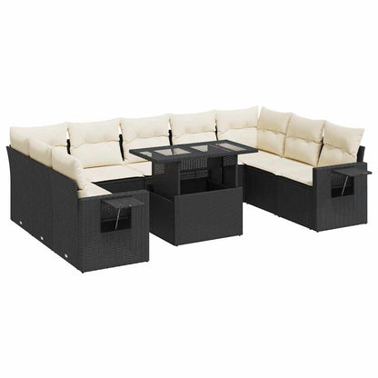 10-tlg. Garten-Sofagarnitur mit Kissen Schwarz Poly Rattan