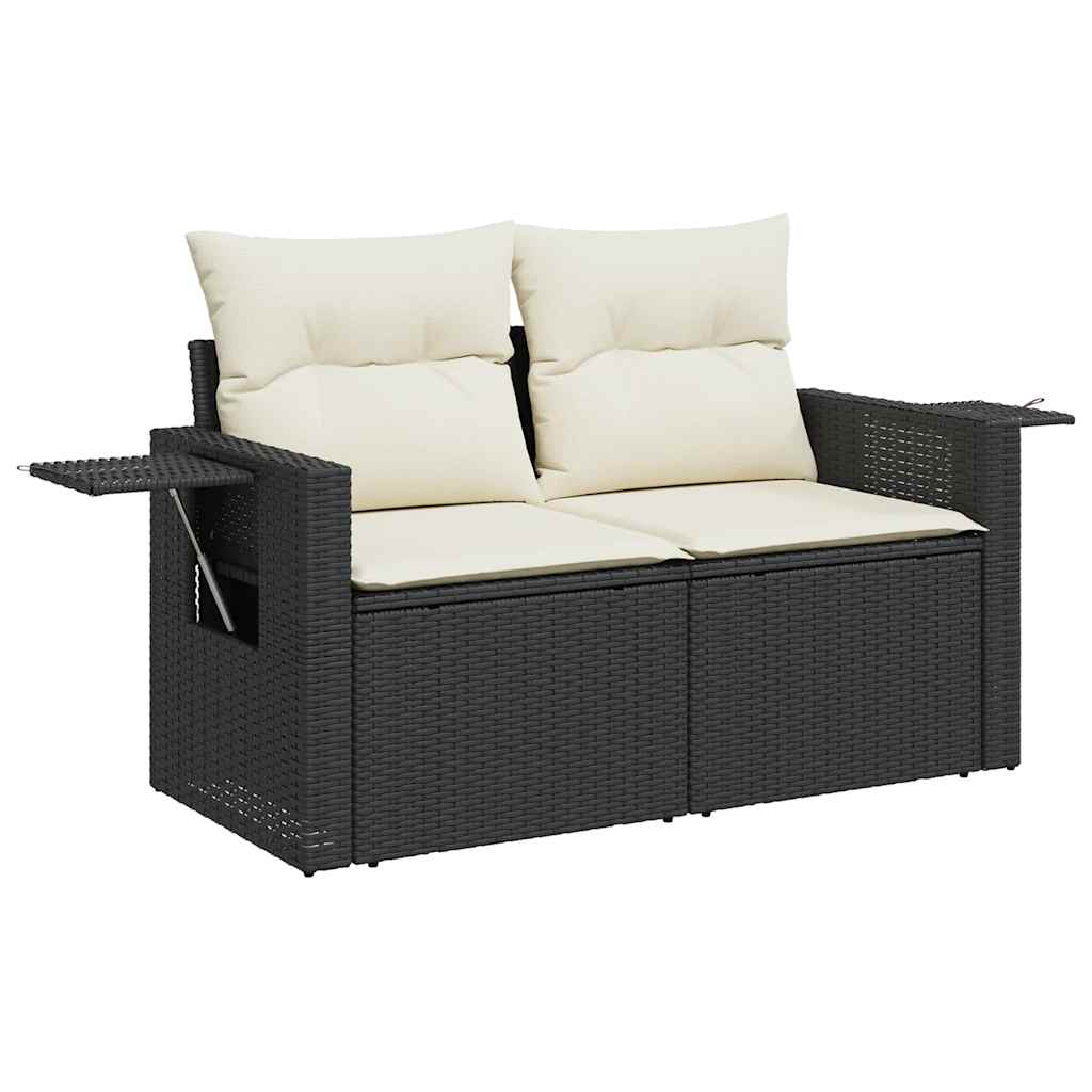 10-tlg. Garten-Sofagarnitur mit Kissen Schwarz Poly Rattan