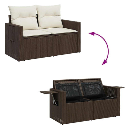 11-tlg. Garten-Sofagarnitur mit Kissen Braun Poly Rattan