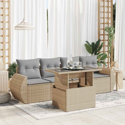 5-tlg. Garten-Sofagarnitur mit Kissen Beige Poly Rattan