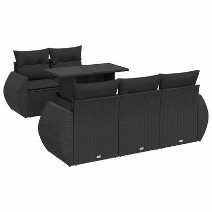 6-tlg. Garten-Sofagarnitur mit Kissen Schwarz Poly Rattan